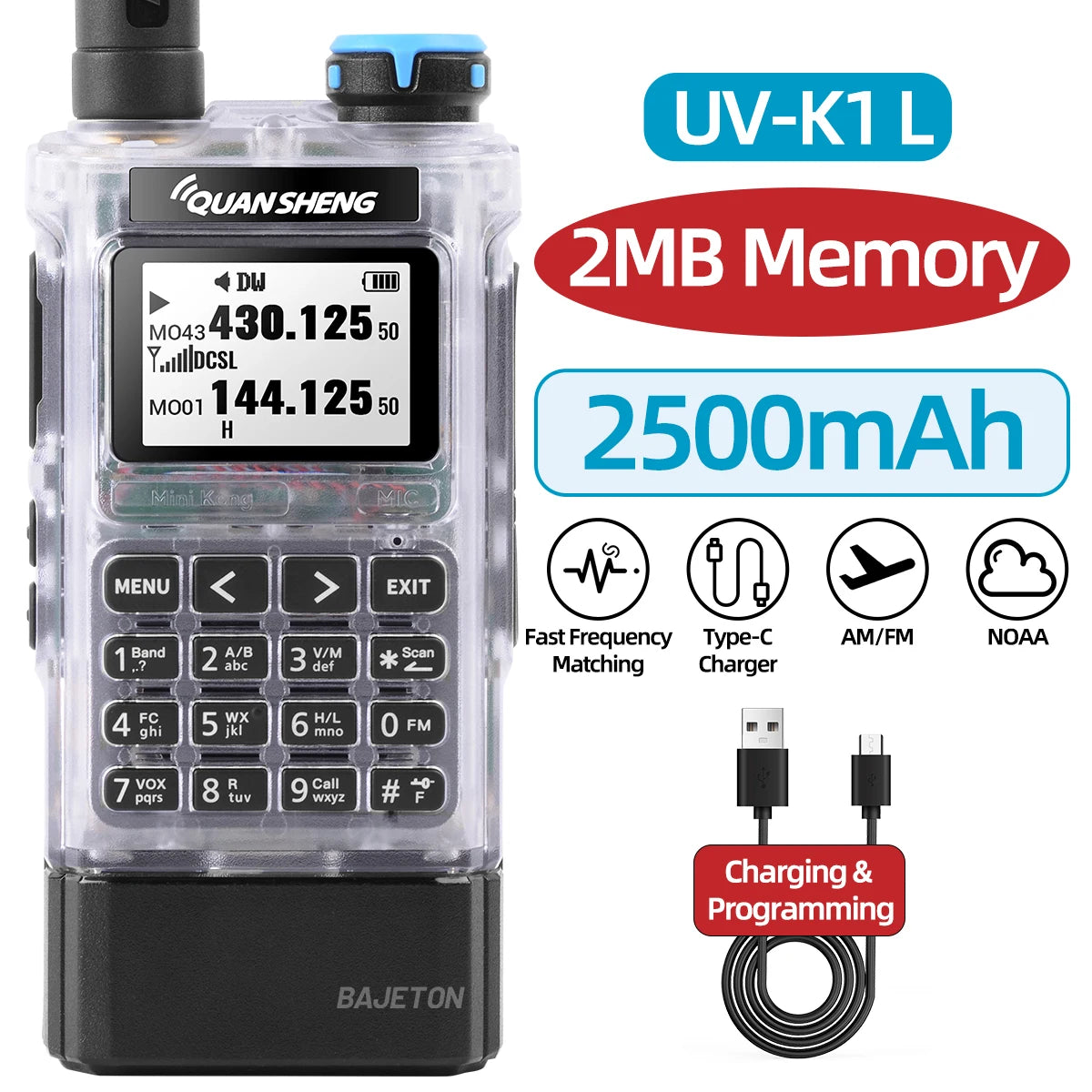 Quansheng UV-K1 Mini Walkie Talkie AM/FM Multi-Band Wireless Copy Frequency Long Range Type-C Charger For Camping UVK5 K6