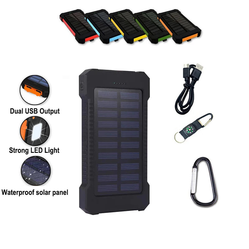 Solar Power Bank 100000mAh Waterproof Portable Solar Panel Charger Powerbank for iPhone16 Samsung Huawei Xiaomi External Battery