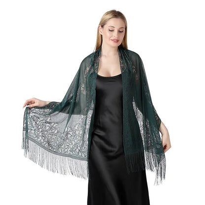 Korean Women Summer Thin Hollow Flower Long Tassel Party Cloak Sunscreen Shawl Sun Clothing Travel Towel Lace Evening Dress Scar