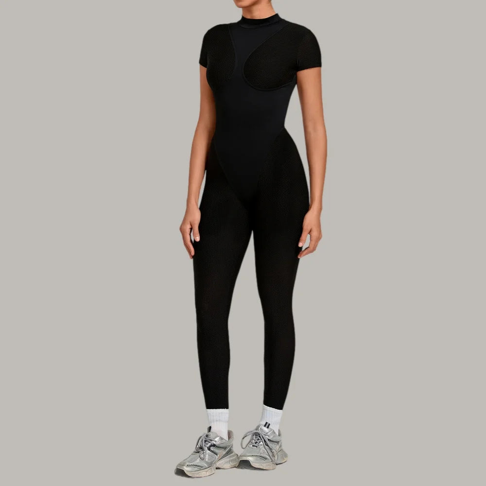 Sexy One-Piece Womens Tracksuit Long Sleeved Sports Rompers Running Yoga Jumpsuit High Stretch Push Up Fitness Workout Bodysuits