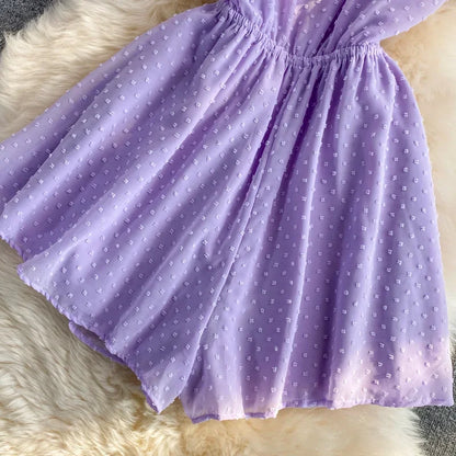 2025 Summer Women Playsuit Polka Dot See Through Thin Beach Rompers Sexy V-neck Short Sleeve Drawstring Sash Slim Waist Overalls