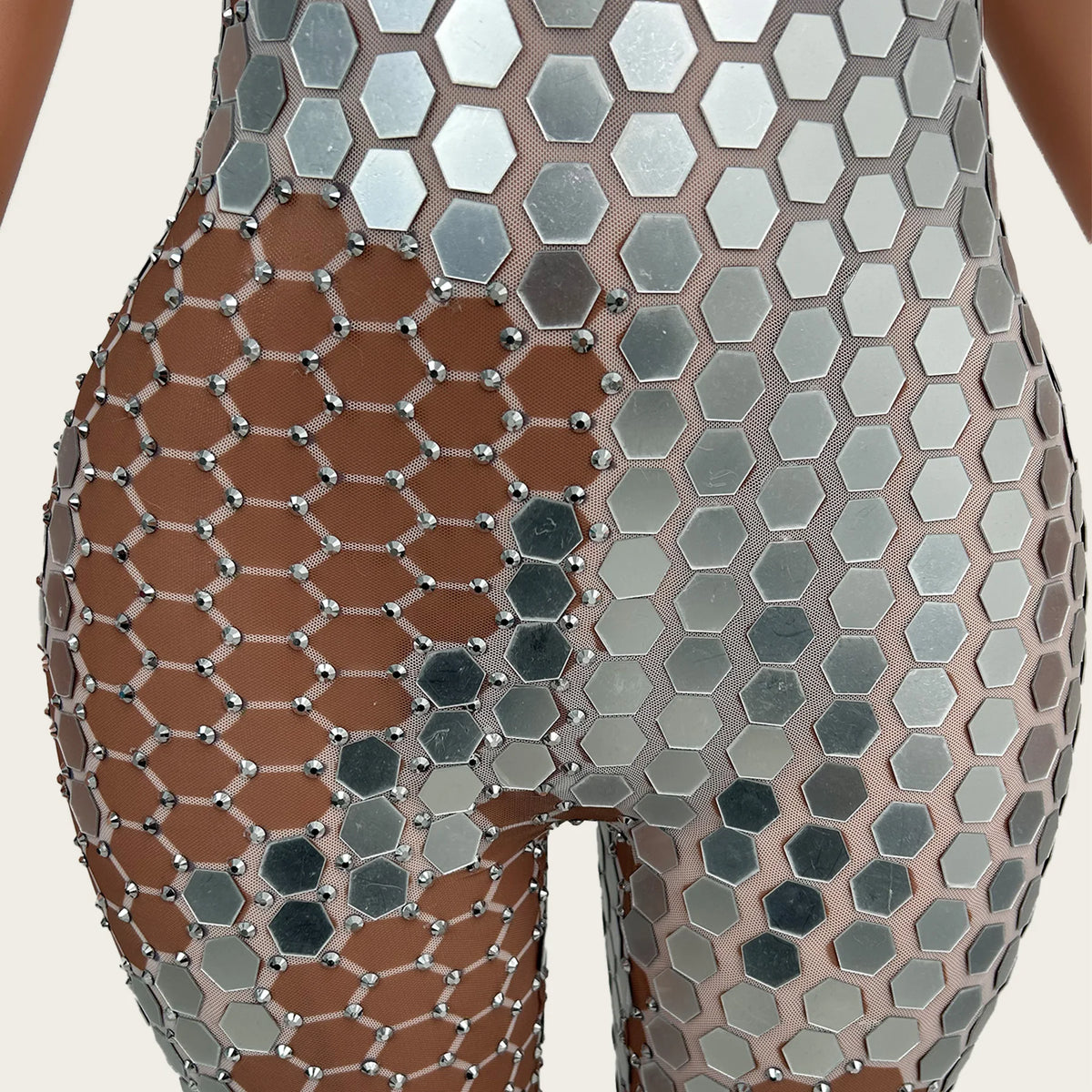 Women Sexy Sparkly Mirrors Sleeveless Bodycon Jumpsuit Celebrate Event Club Rompers Photo Shoot Stage Fashion Outfit Yinpianku