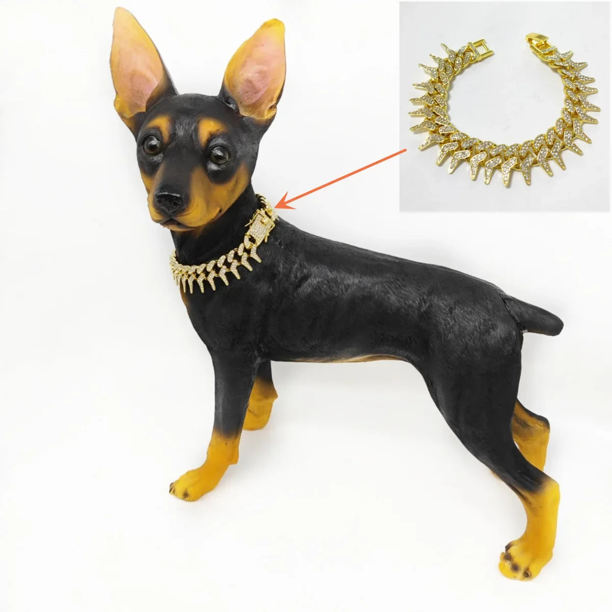 Luxury Gold Plated Spike Dog Collar Cuban Chain Choke Collar for Small Large Dogs Hip Hop Necklaces Jewelry Crystal Accessories