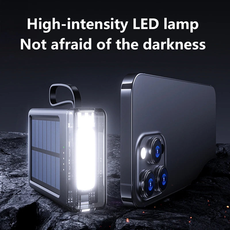 Lenovo 50000mAh Fast Charging solar compact portable LED light mobile power bank built-in cable power bank suitable for iPhone
