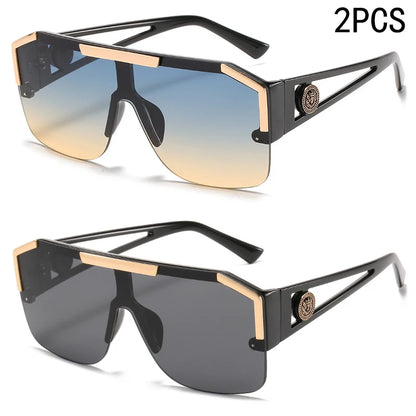 2PCS New Lion Head Integrated Sunglasses Trendy Large Frame Sunglasses Female Personalized Hollow Leg Sunglasses 6922