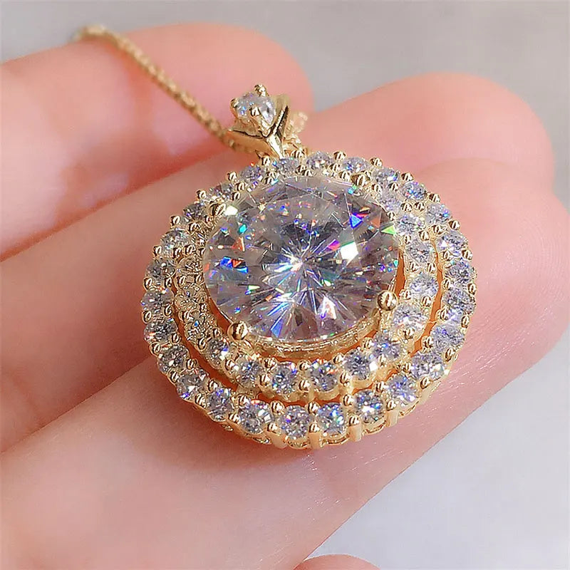 OXTAO Big Moissanite Starry Sky Pendant Necklace 8mm 2ct D VVS1 for Women 14K Gold Filled Wedding Fine Jewelry Charm Necklace