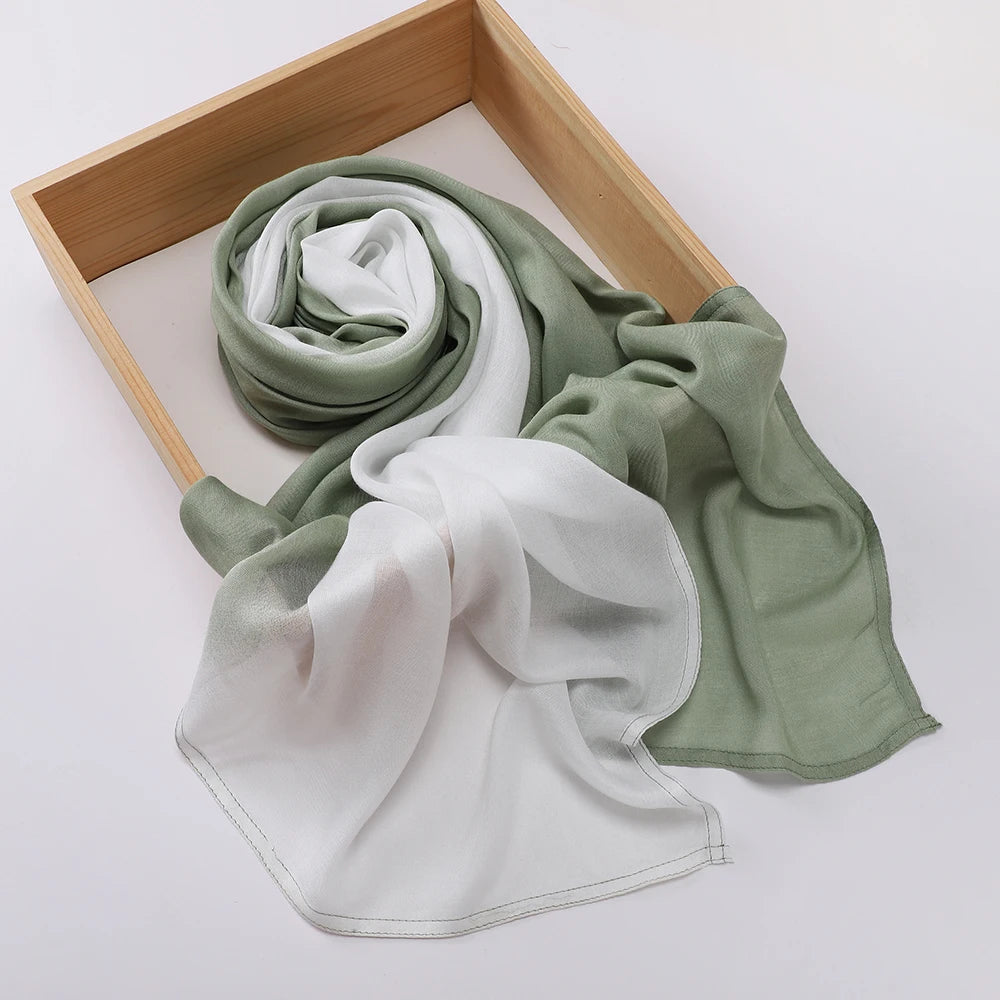New Gradient Color Hijab Two Color Scarf Tie-Dye Cotton Shawls Muslim Women Wraps Headband Islamic Turban Foulard