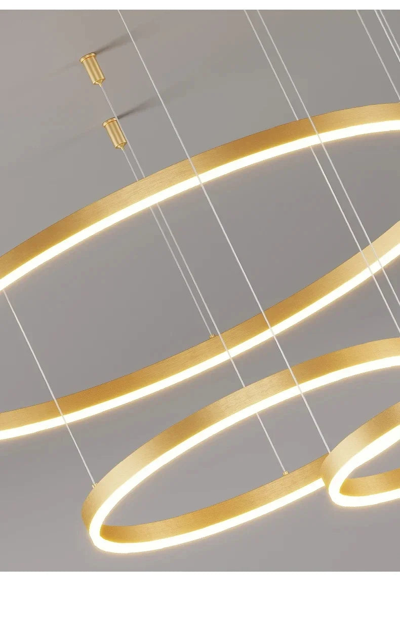 Modern Aluminum Rings Chandeliers Simple Acrylic LED Pendant Lights Living Dining Room Home Restaurant Decor Lighting Fixtures