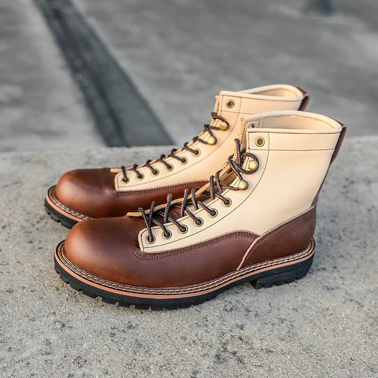 New High Quality Men Shoes Vintage Casual Cow Leather Ankle Boots Platform Motorcycle Boots British Tooling