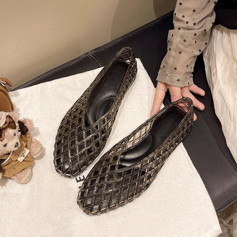 New V-mouth Crystal Jelly Shoes Fashionable, Versatile, Comfortable, Flat Bottom Single Shoes, Casual Sandals for Women
