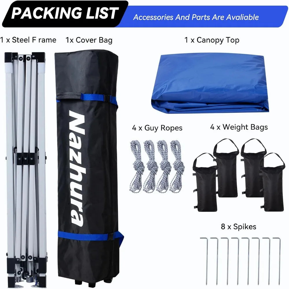 10x10 Pop Up Canopy Tent w/ Sand Bag, Sun Shelter for Camping, One Person Setup, Height Adjustable, Blue