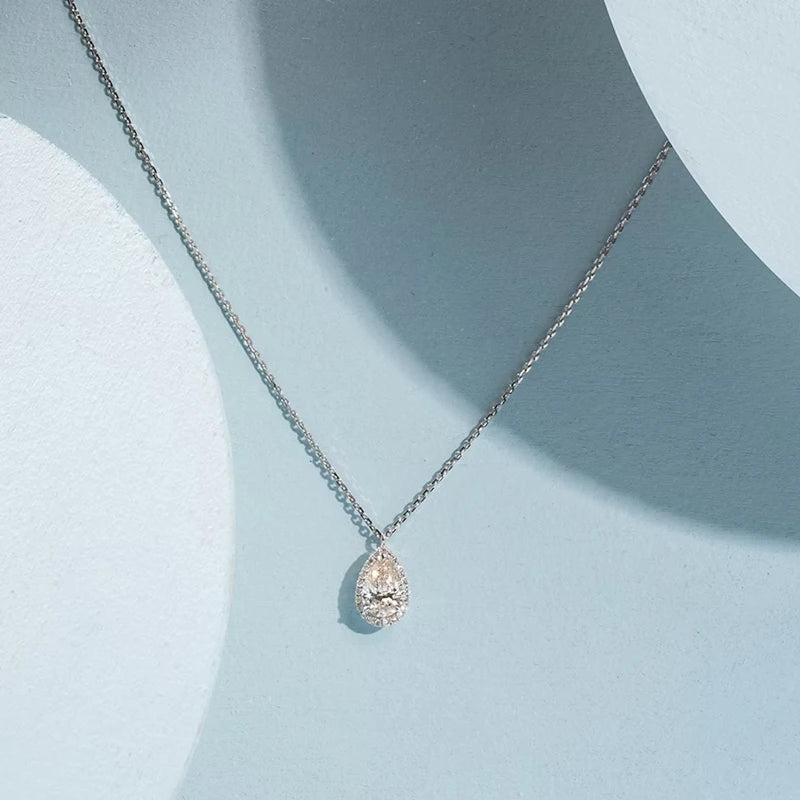 RAPRGOLD GRA Certified 7x10.5mm 2.5CT Pear Cut Moissanite Fashion Drop Pendant Necklaces for Women Chains Fine Neck Jewelry Gift