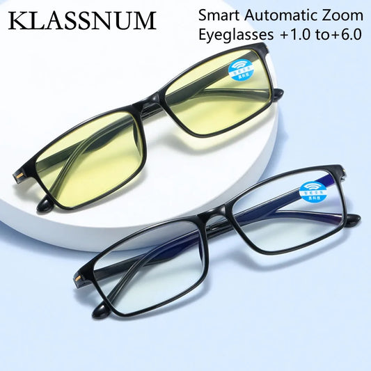 Smart Automatic Zoom Eyeglasses Anti-Blue Light Reading Glasses Men Women Optical Spectacle Intelligent zoom+1.0 to+6.0 Eyeglass