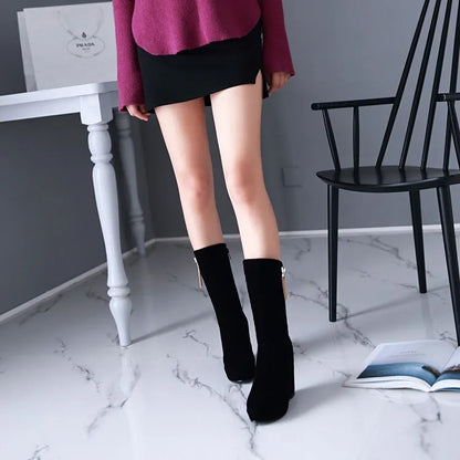 2026 Fashion Women Mid Calf Boots Round Toe Wedges 11cm Platform 3cm Decoration 42 43 Sexy Female Bota