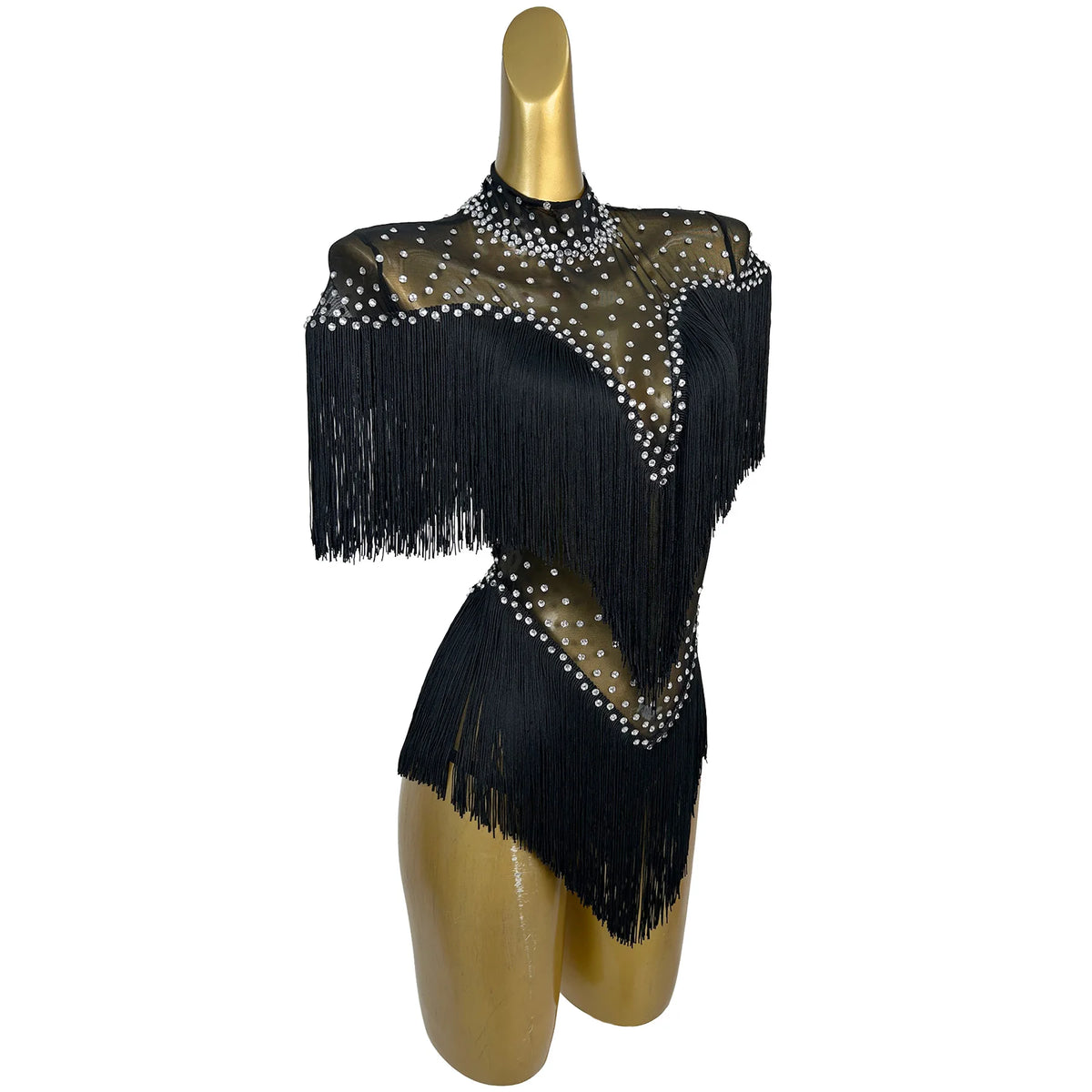 Sexy Rhinestone Tassel Bodysuits Women Night Club Party One Piece Jumpsuits Stage Performance Outfit Skinny Gogo Dancer Leotard