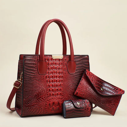 Crocodile Pattern Leather Women's Handbags Fashion Commuter Messenger Bags Large Capacity Luxury 3Piece Set Tote Shoulder Bags