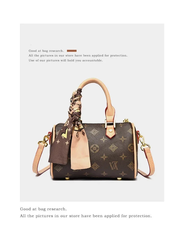 Luxury OULAIMEIZI 2026 New Fashion Retro Classic Letter Printed Designer Boston Bag Temperament Trendy Shoulder Bags for Women
