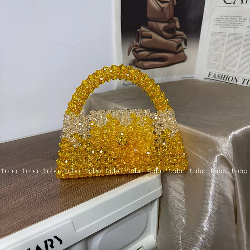 Gradient Blue Beaded Own Design Tote Bags for Women Customized Color Fashion Handbags for 2022 Chain Handle Clutch Evening Bag