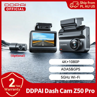DDPAI Z50 Pro Dash Cam 4K Car DVR 3"IPS Screen 5GHz WiFi GPS ADAS 24H Parking Monitor Front and Rear Dashcam Car Camera
