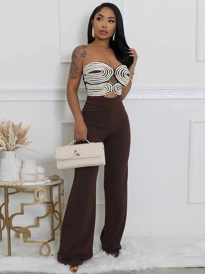 Women Summer Strapless Jumpsuit Sexy One Piece Outfits Cut Out Waist Party Jumpsuit Clothing Lady Full Length Backless Jumpsuits