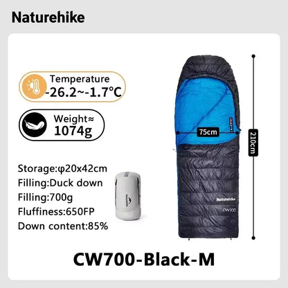 Naturehike Camping Sleeping Bag CW400 CW700 CW1000 Duck Down Sleeping Bags Ultralight Outdoor Hiking Waterproof Sleeping Bags