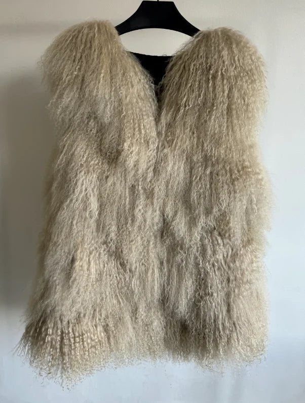 11 Colors Luxury Thick Warm Mongolia Sheep Fur Vest Women New Winter Hot V-neck Sexy Wool Fur Coat