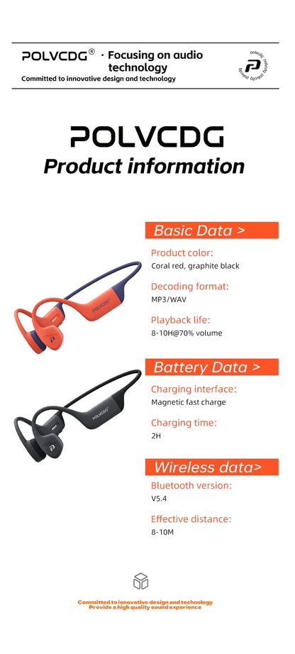 POLVCDG bone conduction swimming earphones IPX8 waterproof 32GB memory Bluetooth 5.4 silicone material 2025 new product x16