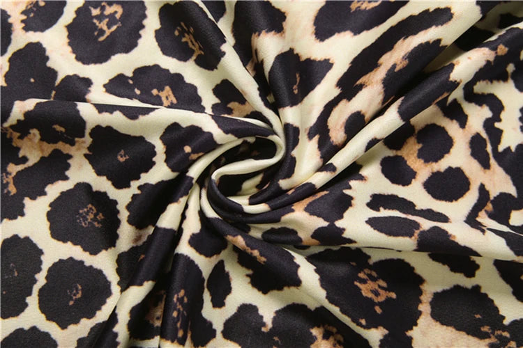Weird Puss Hottie Trend Leopard Dress Women Sexy Digital Print Line Patchwork Low-Neck Sleeveless Fashion Party Club Bodycon