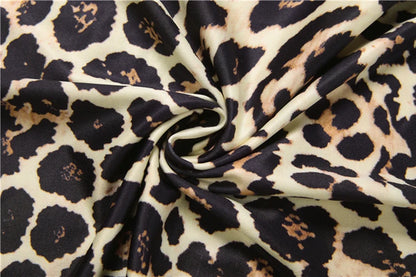 Weird Puss Hottie Trend Leopard Dress Women Sexy Digital Print Line Patchwork Low-Neck Sleeveless Fashion Party Club Bodycon
