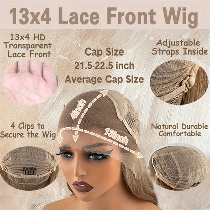 13x4 Glueless Ash Blonde Highlight Lace Front Wigs For Women Straight Brazilian Remy Human Hair Wig HD Transparent Lace Frontal