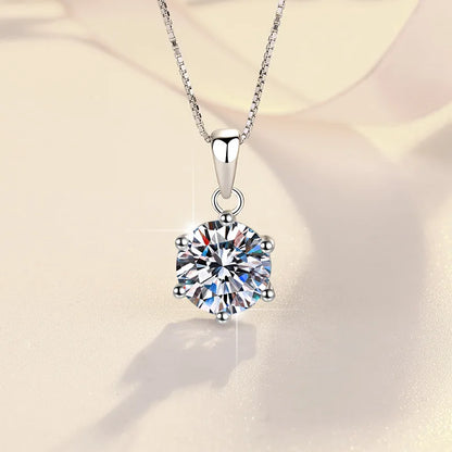Classic 6-Prongs 925 Silver Moissanite Necklace For Women Cherry Blossom Cut Russian Cut Sakura Cut Women's Moissanite Necklace