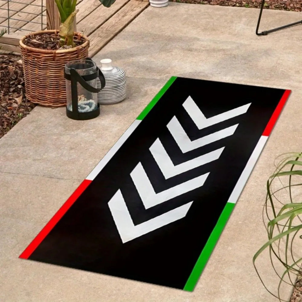 Italian Flag Chevron Crystal Velvet Motorcycle Mat, Non-Slip Garage Floor Mat for Motorbike Parking, Multi-Size, Retro Style Dec