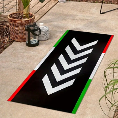 Italian Flag Chevron Crystal Velvet Motorcycle Mat, Non-Slip Garage Floor Mat for Motorbike Parking, Multi-Size, Retro Style Dec