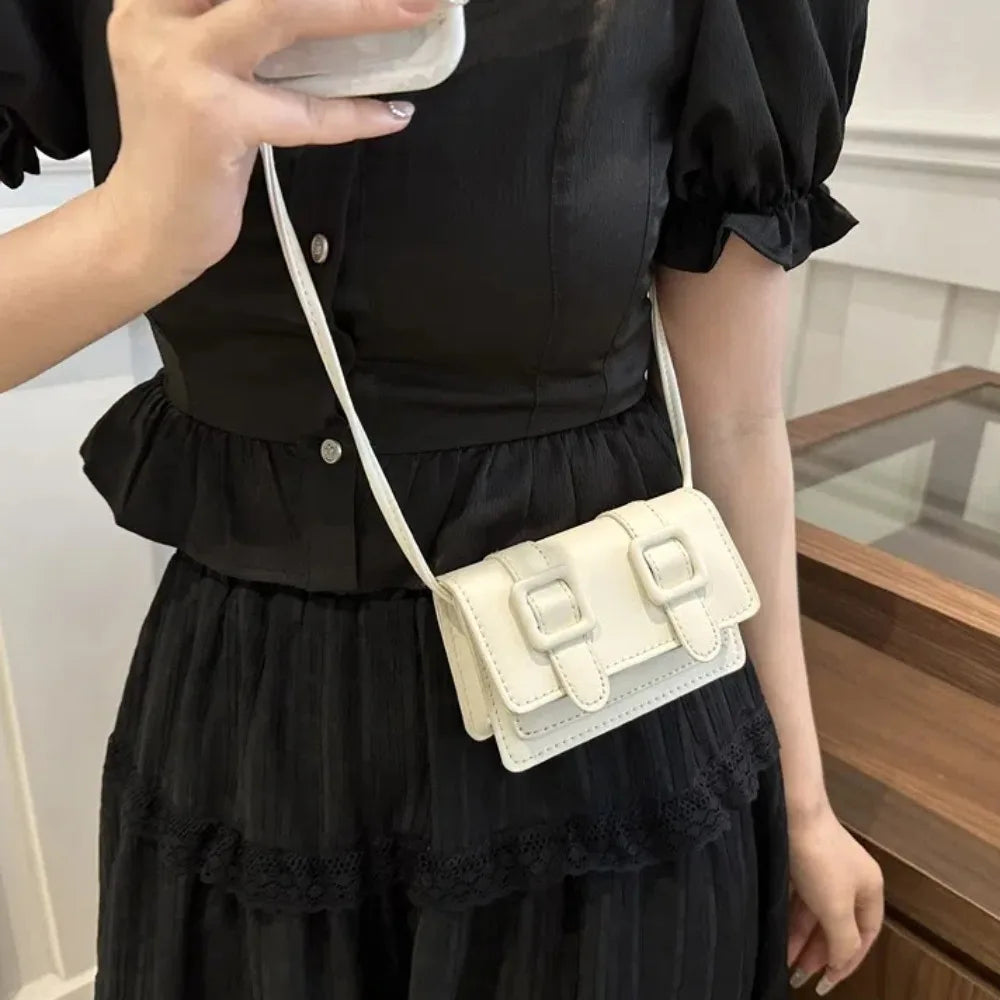 Fashion Mini Messenger Bags Solid Color Buckle Shoulder Bag PU Leather Crossbody Bags Ladies