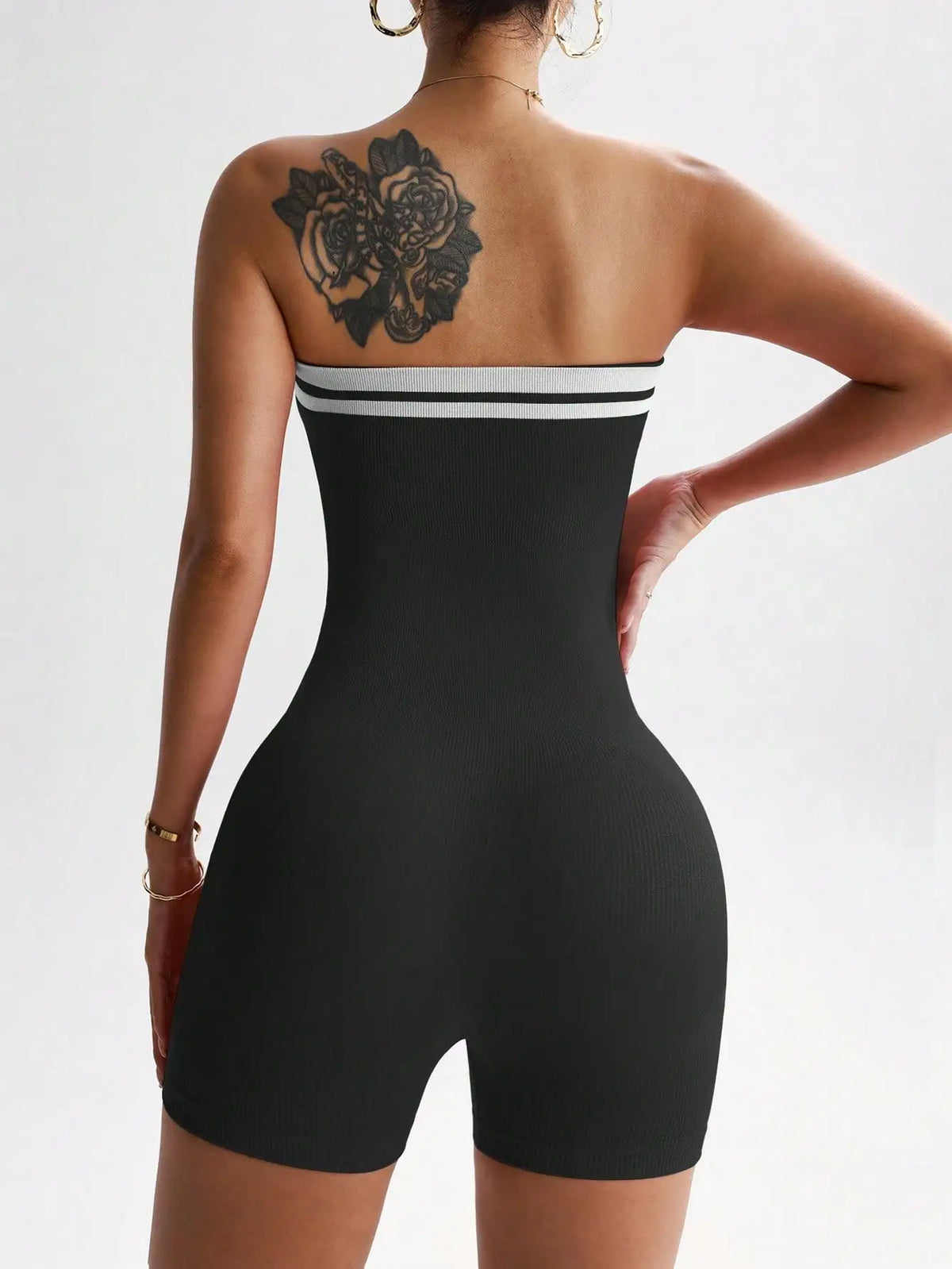 Striped strapless spicy girl outfit for women, seamless slimming and slimming, tight fitting, hip hugging, sports and casual jum