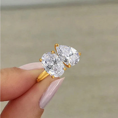 OEVAS Two Stones Pear Cut Moissanite Rings S925 Silver Plated 18K Gold Toi Et Moi Wedding Band For Women Engagement Fine Jewelry