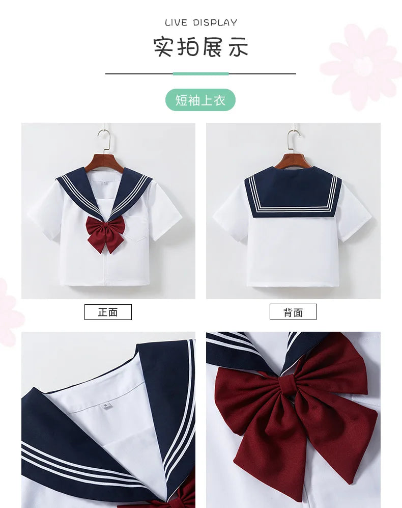 Summer pleated skirt set,sailor suit,student uniform set skirt,Japanese-style white three-book basic school uniform pleatedskirt