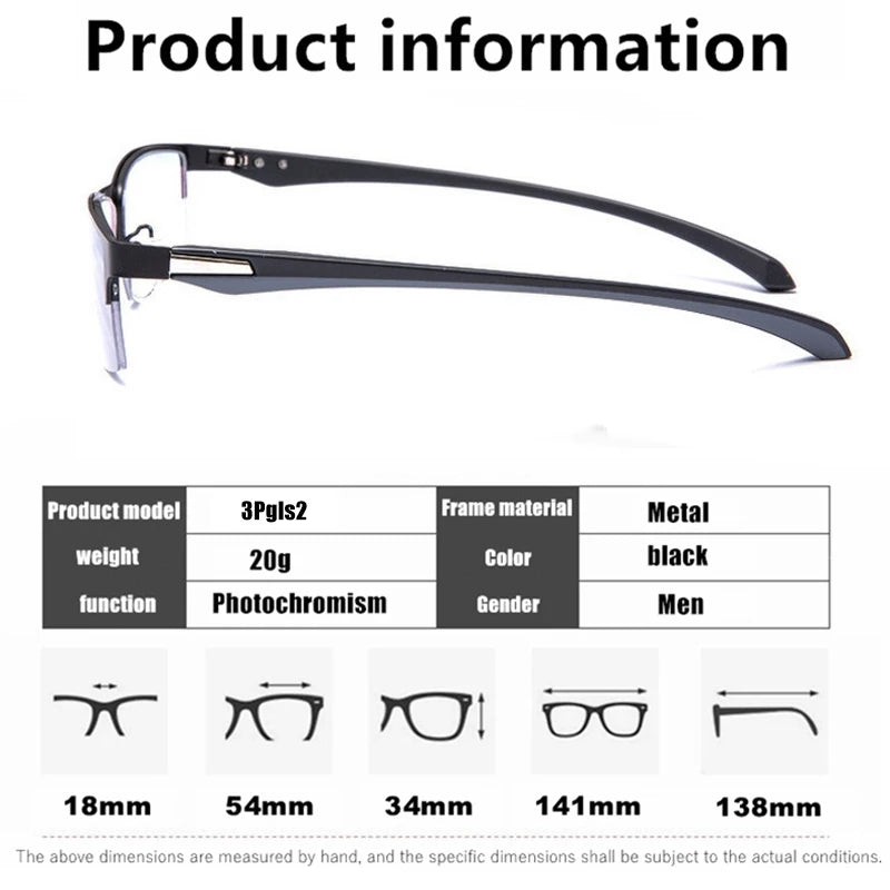 Smart Progressive Photochromic Reading Glasses Men TR90 Multi-Focus Anti Blue Ray Business Eyeglasses Fashion Half-Frame +2.5