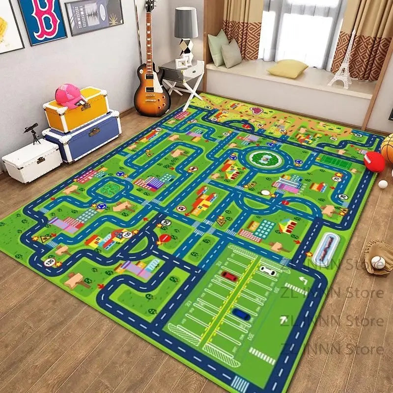 Thickened Flannel Carpet Living Room Children's Bedroom Decoration Floor Rug Cartoon Road Play Mat Soft Tatami Carpets Non-slip