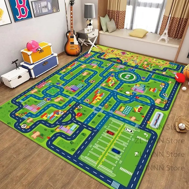 Thickened Flannel Carpet Living Room Children's Bedroom Decoration Floor Rug Cartoon Road Play Mat Soft Tatami Carpets Non-slip