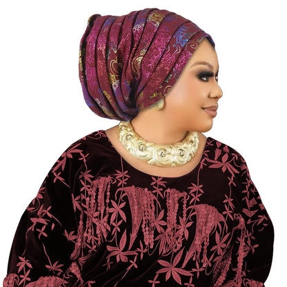 Glitter Full Body Pleated Turban Cap for Women 2025 Lady Head Wraps Muslim Headscarf Hat Turbante Mujer African Headpiece