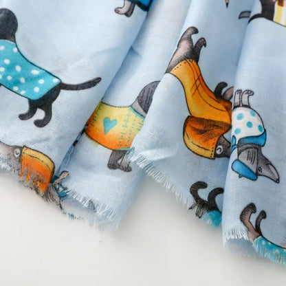 Cozy Dachshund Dog Cat Pattern Viscose Shawl for Women - 180x90Cm Fringe Detail Breathable Thin Wrap Scarves Autumn/Winter Snood