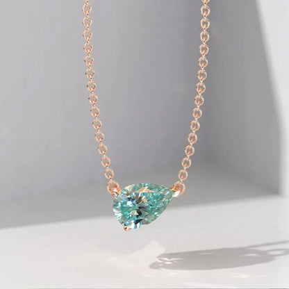 100% MOISSANITE S925 silvery necklace for Women, pear shape cyan blue Moissanite Pendant Necklace 1CT/2CT/3CT