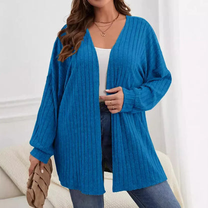 Autumn and Winter  Plus Size Women's 1XL-5XL Solid Color Loose Cardigan Top Women's Long Sleeved Knitted Jacket