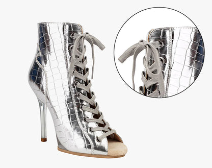 Women Sexy Platform Latin Dance Shoes Lace-up High Heels Dance Shoes Soft-soled Short Boots Jazz Dance Booties for Women 11.5cm