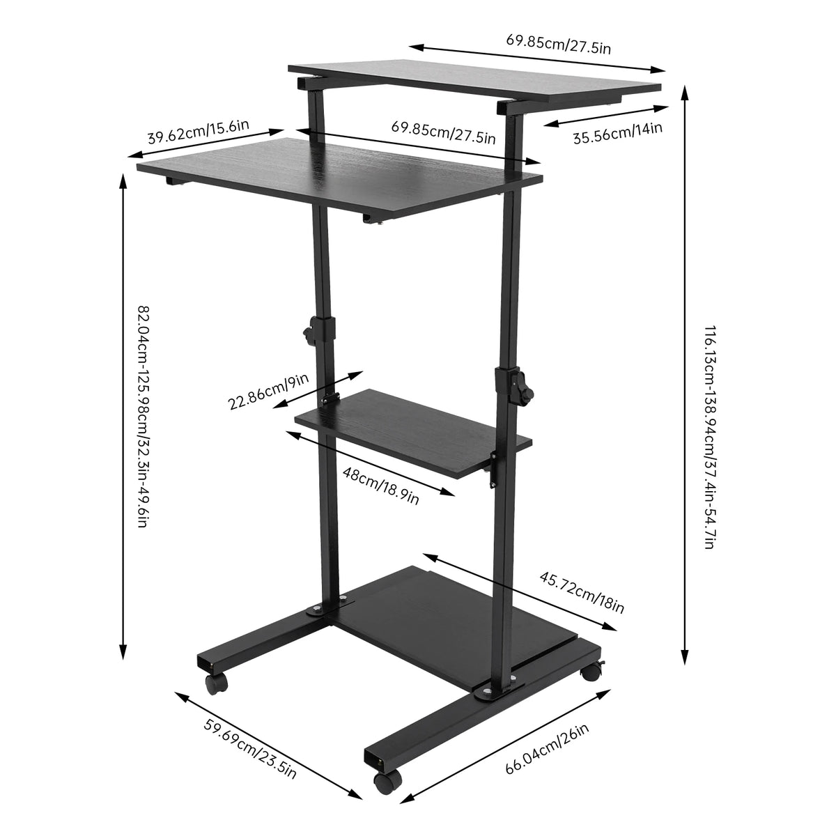 Standing Black Computer Desk 27" With Casters Mobile Standing Desk Height Adjustable Stand up Work Station, Stand up Desk Cart  Ergonomic Portable Lectern, Mobile Vertical Computer Desk, Laptop Desk, Office Desk