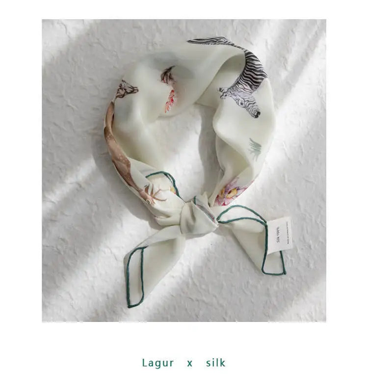 100% Mulberry Silk Square Scarf Women Animal Print Neck Scarf Soft Lightweight Neckerchief For Daily Office And Vacation Use