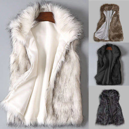 Winter Women's Vest Coat Wool Vest Faux Fur Vest Stand Collar Faux Fur Coat Vest Jacket Outdoor Windproof Coat