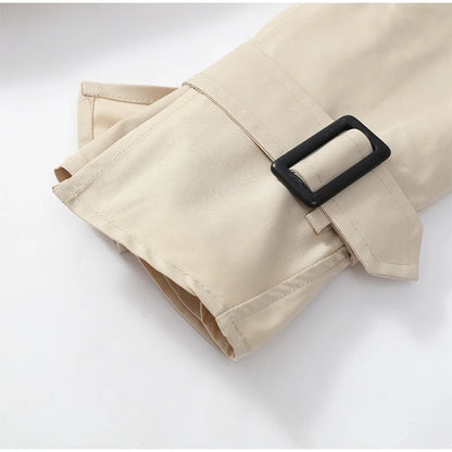 Women Black Long Solid Color Trench Coat Stand Collar Loose Drop Shoulder Single-breasted Windbreaker Lady Commute Outing Wear