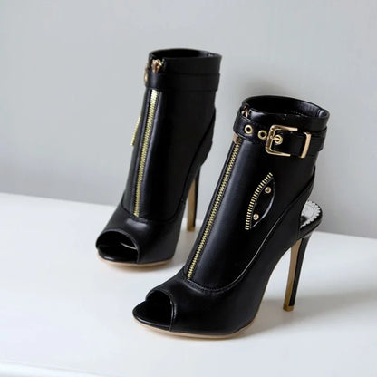 Summer Sandals Zipper Ankle Boots For Women 11cm Stiletto High Heels Shoes Peep Toe Zipper Ladies Big Size 34-50 F1505